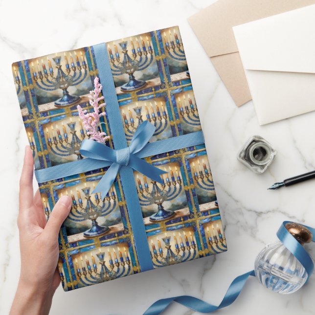 Blue Hanukkah Menorah Presentpapper (Gifting)