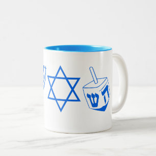 Blue Hanukkah Themes Menorah 4Hannah Två-Tonad Mugg