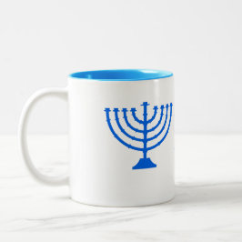 Blue Hanukkah Themes Menorah 4Hannah Två-Tonad Mugg