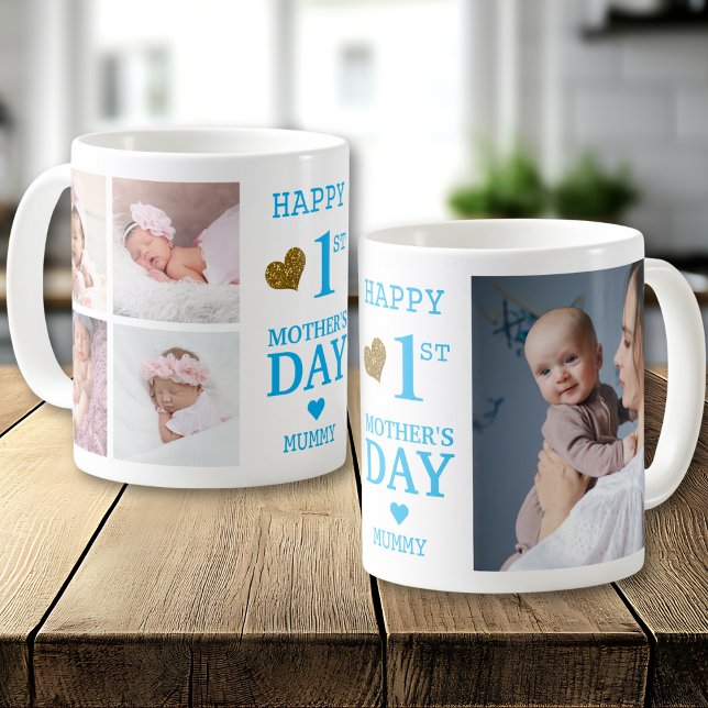 Blue Happy First Mother's Day Mummy 5 Photo   Kaffemugg (Skapare uppladdad)