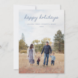 Blue Happy Holidays Card 4 Family Photos Julkort