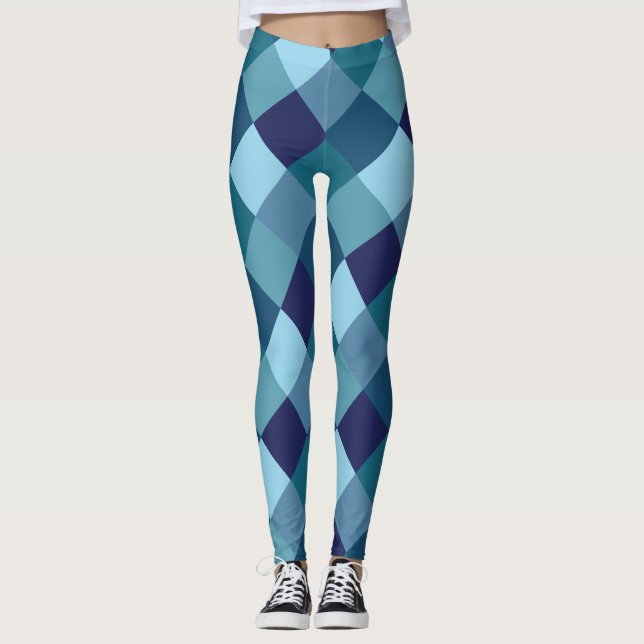 Blue Harlequin Mönster Leggings (Framsida)