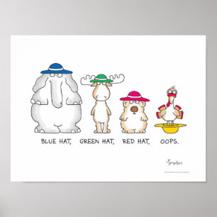 BLUE HAT, GRÖNT HAT, OOPS poster av Sandra Boynton