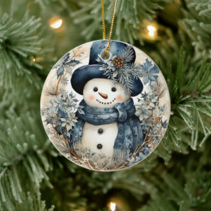 Blue Hat Snögubbe jul Julgransprydnad Keramik