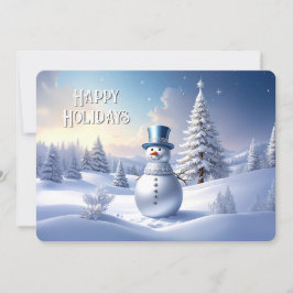 Blue Hat Snowman Christmas Tree Holiday Card Julkort