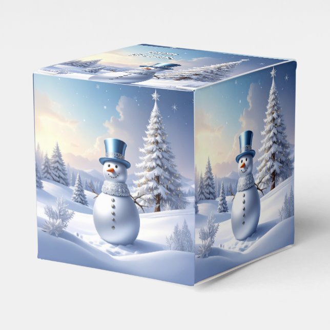 Blue Hat Snowman Christmas Tree Holiday Favor Box Presentaskar (Framsidan Sidan)
