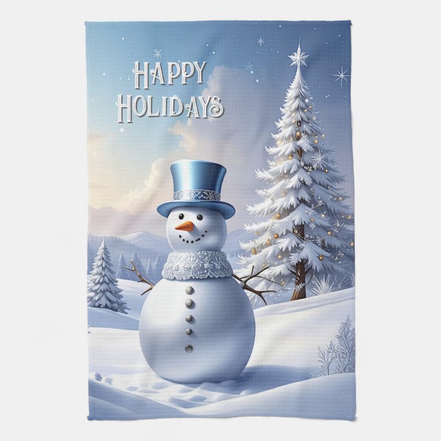 Blue Hat Snowman Christmas Tree Holiday Kökshandduk (Vertikal)