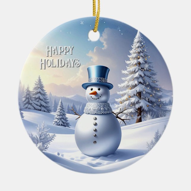 Blue Hat Snowman Christmas Tree Holiday Ornament (Framsidan)