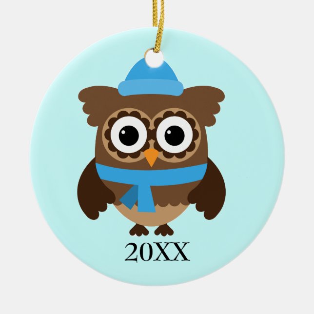 Blue Hat Uggla med Blue Scarf Ornament (Framsidan)