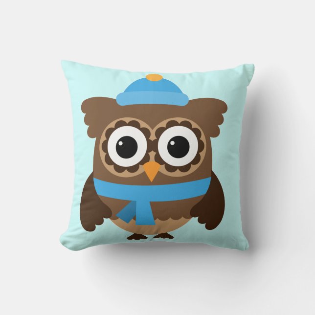 Blue Hat Uggla med Blue Scarf Pillow Kudde (Framsida)