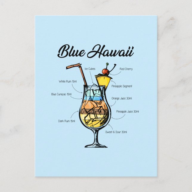 Blue Hawaii Cocktail Recipe Helg Vykort (Framsida)