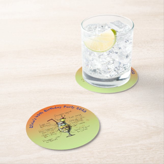 Blue Hawaii Födelsedagsfest Underlägg Papper Rund (Insitu)