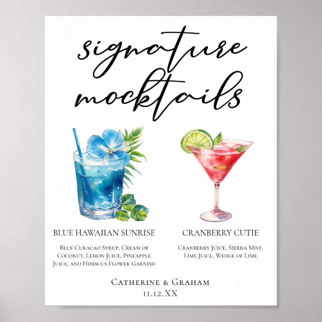 Blue Hawaiian Cranberry Cutie Mocktails Menu Poster (Framsidan)