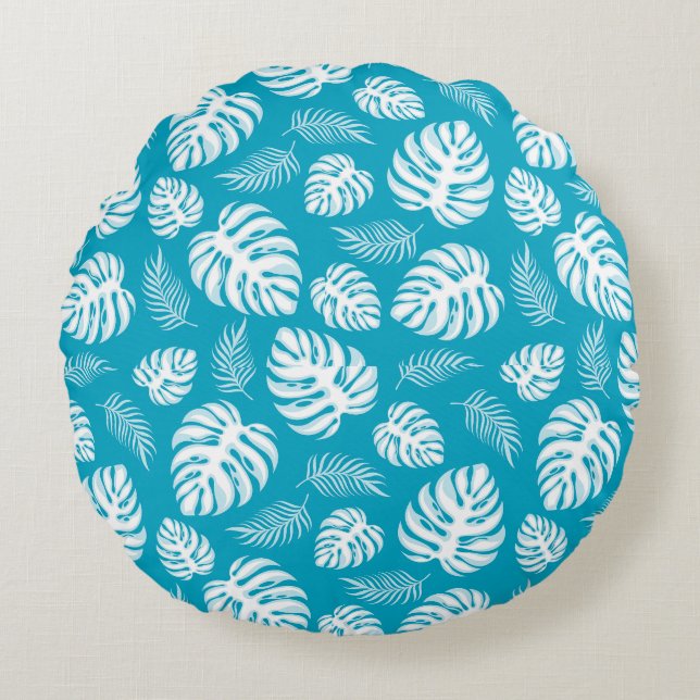 Blue Hawaiian Print Rund Kudde (Framsidan)