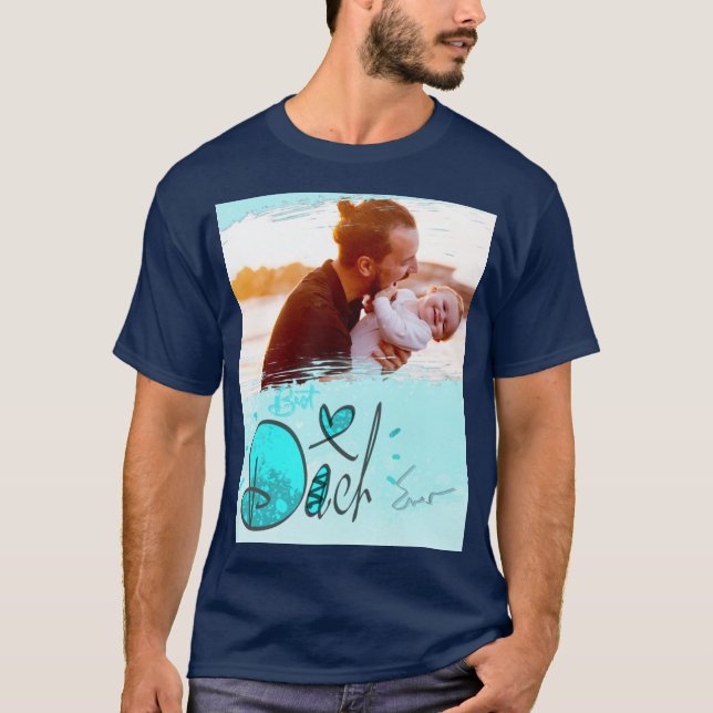 Blue Heart Bästa Pappa någonsin Ram Abstrakt Foto T Shirt (Framsida)