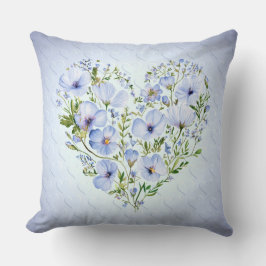 Blue Heart Blommigt Dekorativ kudde