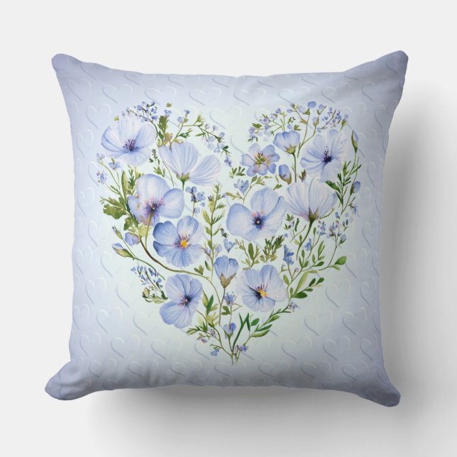 Blue Heart Blommigt Dekorativ kudde (Framsida)