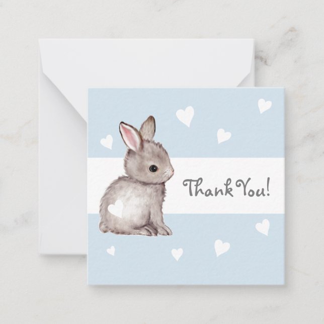 Blue Heart Bunny Baby Shower Tack Notecard Anteckningskort (Framsida)