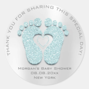 Blue Heart Feed Baby Shower Favor Gift - Tack för  Runt Klistermärke