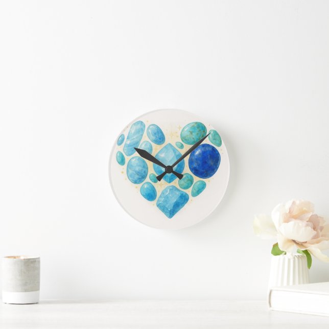 Blue Heart Gemstone Wall Clock – Elegant Spiritual Rund Klocka (Hem)