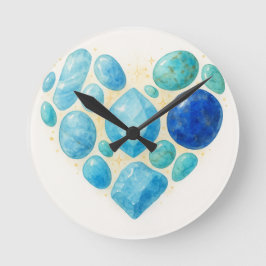 Blue Heart Gemstone Wall Clock – Elegant Spiritual Rund Klocka