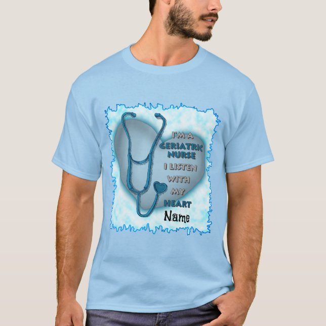 Blue Heart Gerithcare Sjuksköterska T Shirt (Framsida)