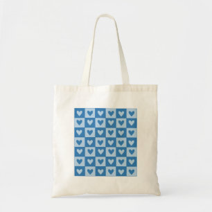 Blue Heart Grid Tote Bag Tygkasse