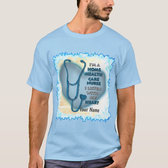 Blue Heart Home Health Sjuksköterska T Shirt (Framsida)