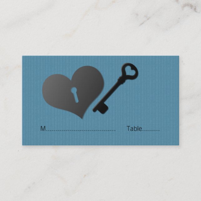Blue Heart Lock and Nyckel Place Card Placeringskort (Framsida)