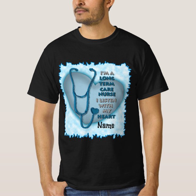 Blue Heart Long Term Care Nurse T Shirt (Framsida)