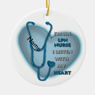 Blue Heart LPN Nurse Julgransprydnad Keramik
