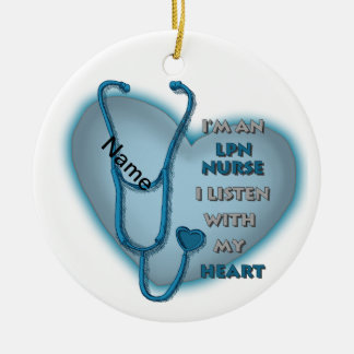Blue Heart LPN Nurse Julgransprydnad Keramik