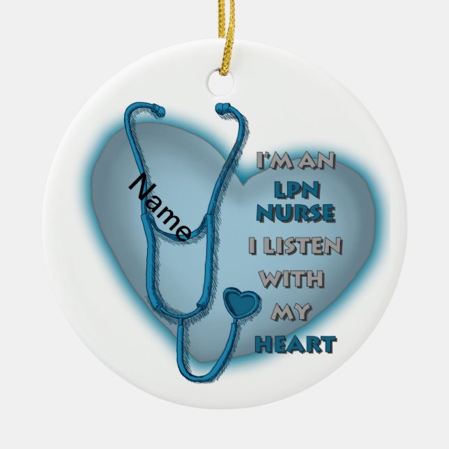 Blue Heart LPN Nurse Julgransprydnad Keramik (Framsidan)