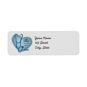 Blue Heart LPN Nurse Returadress Etikett