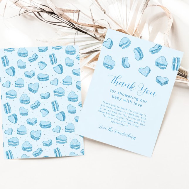 Blue Heart Macaron Boy Shower Tack Kort (Skapare uppladdad)