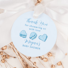 Blue Heart Macaron Valentine Baby Shower Gåvor Etiketter