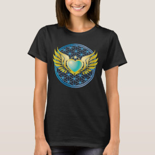 Blue Heart med Guld Angel Vingar på Blomdroppen Li T Shirt