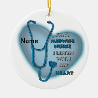 Blue Heart Midfru Nurse Julgransprydnad Keramik