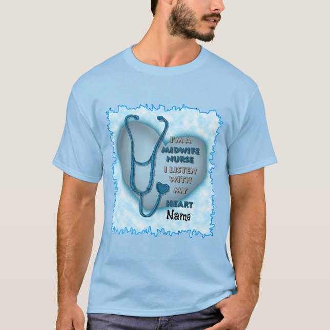 Blue Heart Midfru Nurse T Shirt (Framsida)