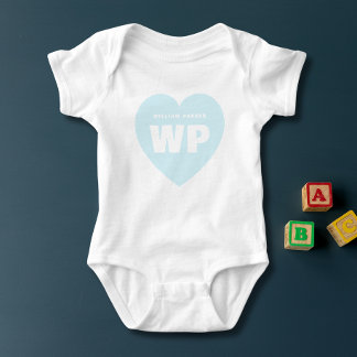Blue Heart Monogram Newborn Outfit Anpassningsbar T Shirt