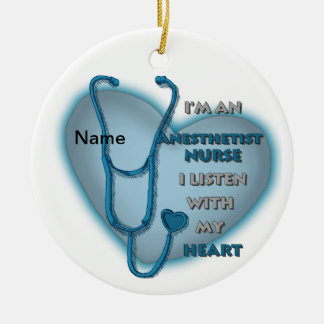 Blue Heart Nurse Anestetist Julgransprydnad Keramik