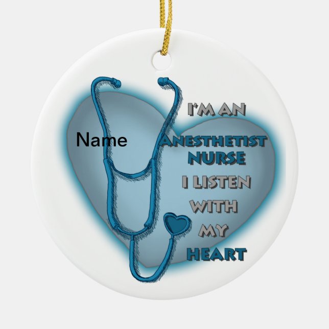 Blue Heart Nurse Anestetist Julgransprydnad Keramik (Framsidan)