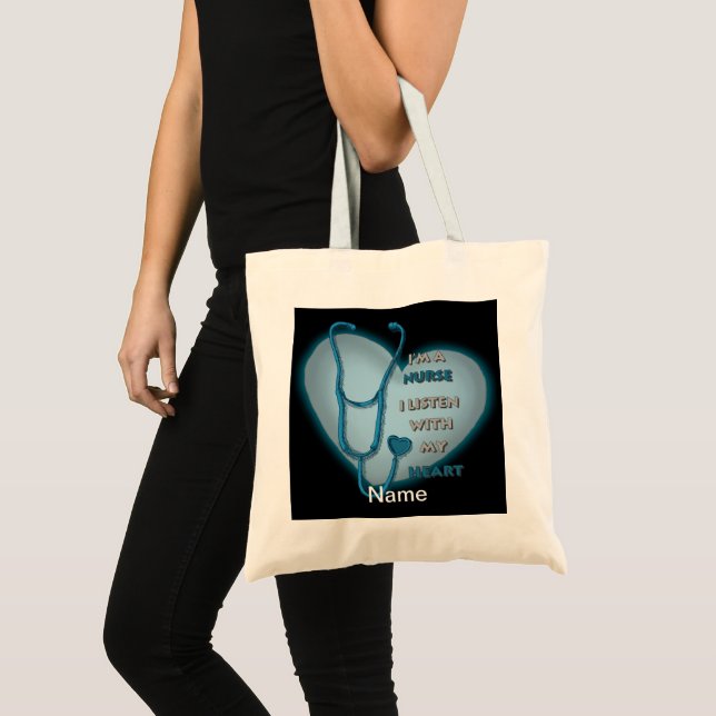 Blue Heart Nurse Tote Bag Tygkasse (Framsida (produkt))