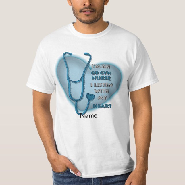 Blue Heart ObGyn Nurse T Shirt (Framsida)