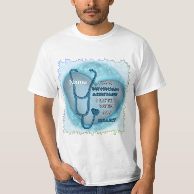 Blue Heart Physician Assistant  T Shirt (Framsida)