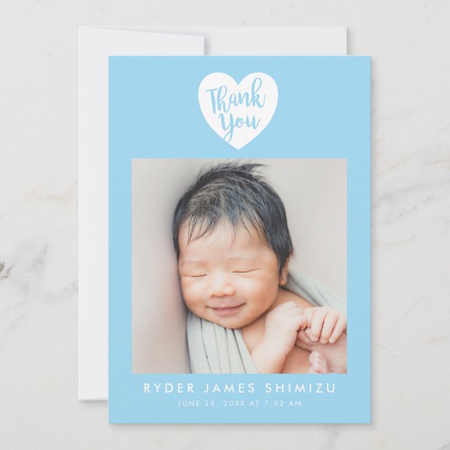 Blue Heart Pojke Tack Birth Meddelande (Framsida)