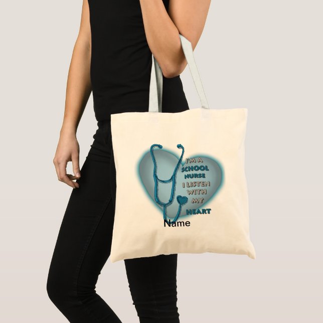 Blue Heart School Nurse Tote Bag Tygkasse (Framsida (produkt))