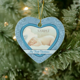 Blue Heart Swirl Baby Första jul Julgransprydnad Keramik
