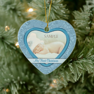 Blue Heart Swirl Baby Första jul Julgransprydnad Keramik