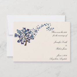 Blue Heart Träd on Ivory Save Date Spara Datumet